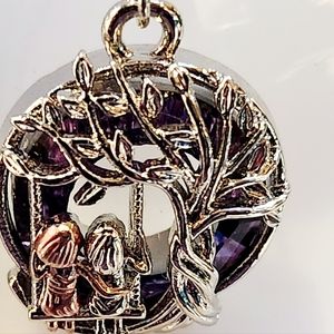 Silver Tree of Life Dangle Earrings Blue Rim 2 on Swing Partner BFF Sister NWT